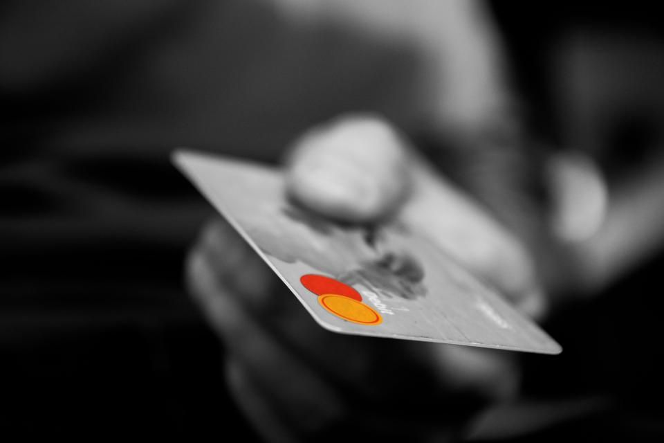 Monochromatic image, with selective color, of a credit card