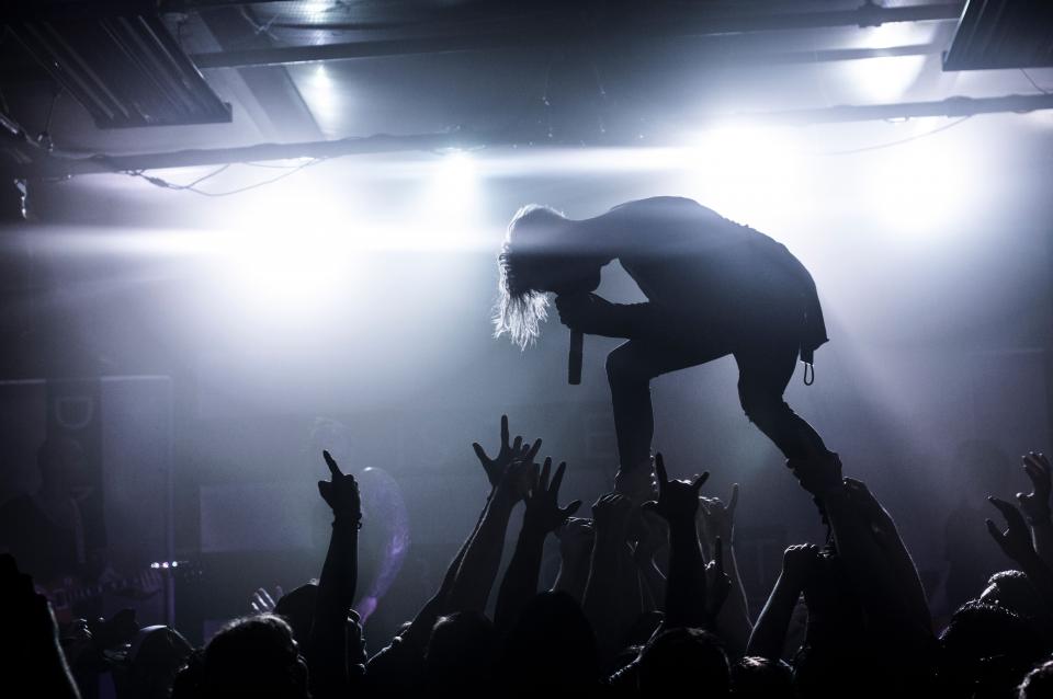 A silhouette of a musician performing at a rock concert by Jesse Darland 