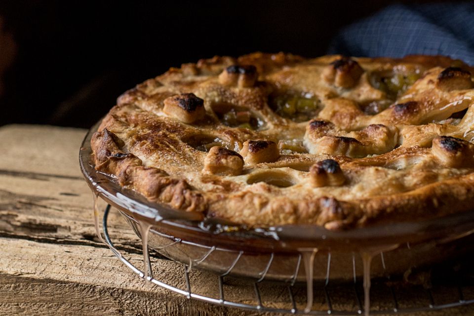 macro image of a warm homemade pie, fresh out of the oven