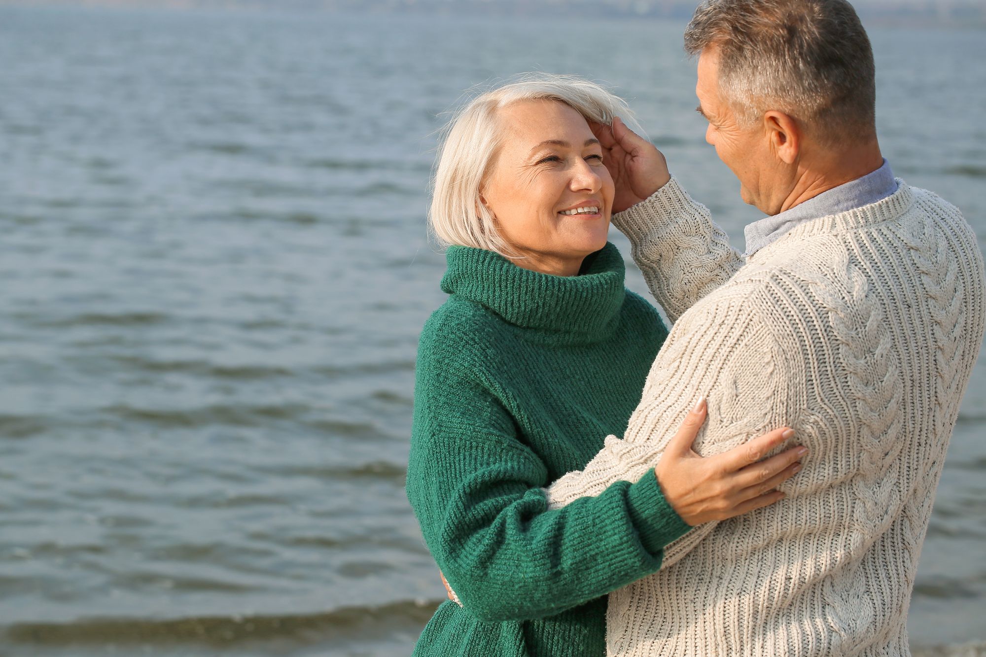 Senior Couple Free Stock Image, couple in sweaters, near water